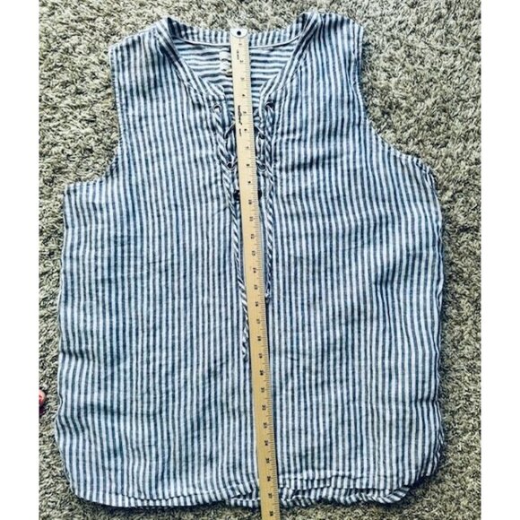 Christian Siriano 100% Linen Women Sleeveless Stripped Blue Adjust Front ties XL - Picture 7 of 7